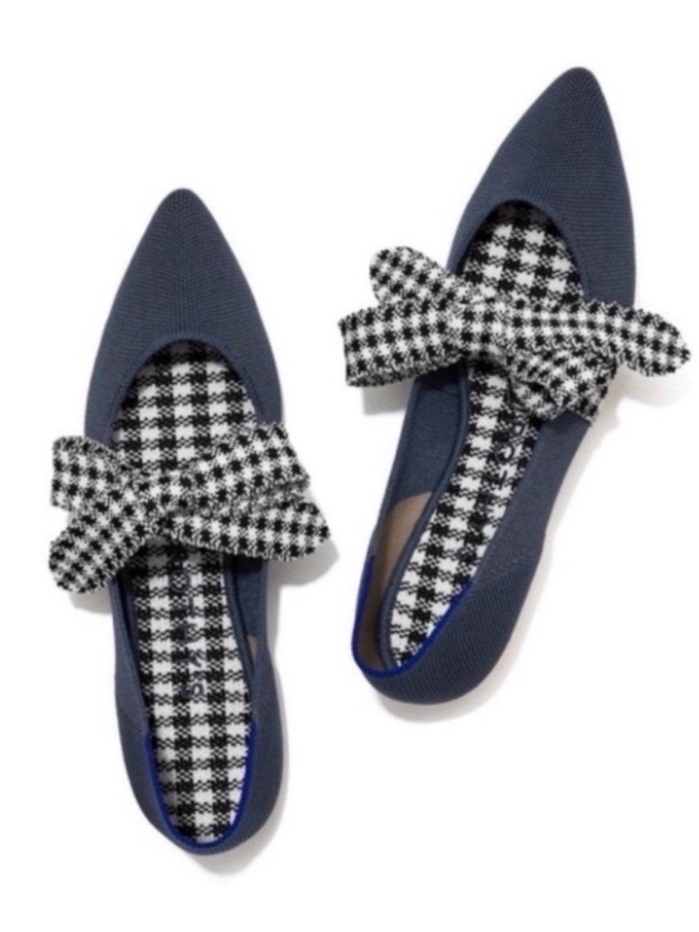 Pointed Toe Navy Bow Flats - Women